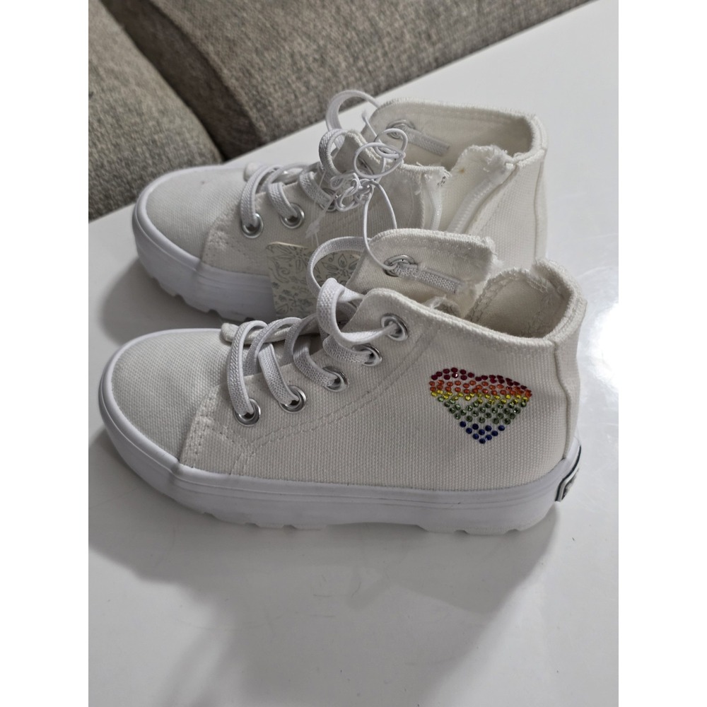 Mudd‎ Girls White High Top Sneakers Size 8 And 6 Toddler Rainbow Heart